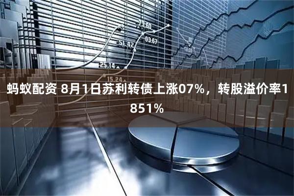 蚂蚁配资 8月1日苏利转债上涨07%，转股溢价率1851%